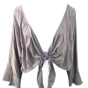 NEW Olivaceous Brown Tie-Front Bell Sleeve Crop Medium Small Boho Festival